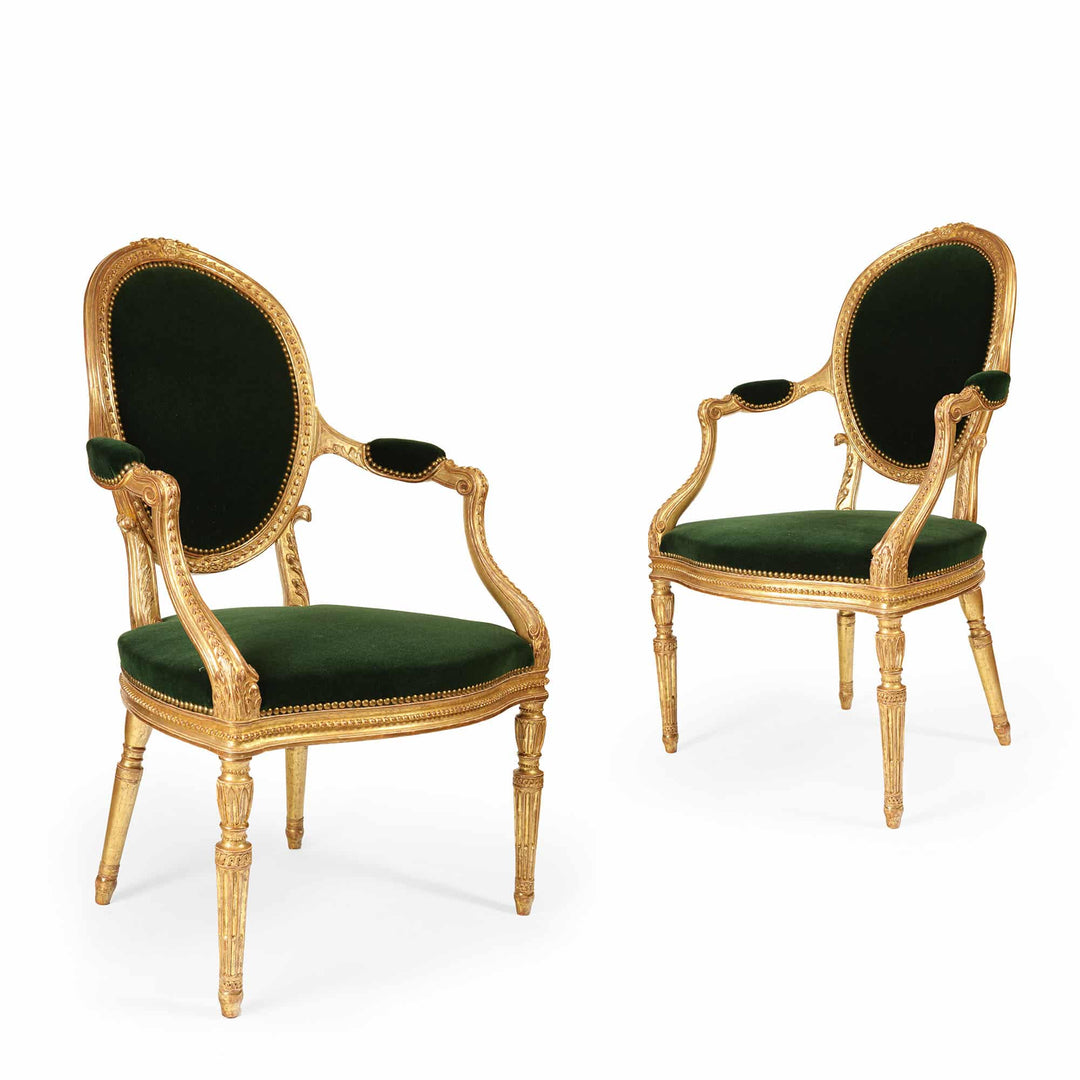Pair of Giltwood George III armchairs attributed to John Linnell