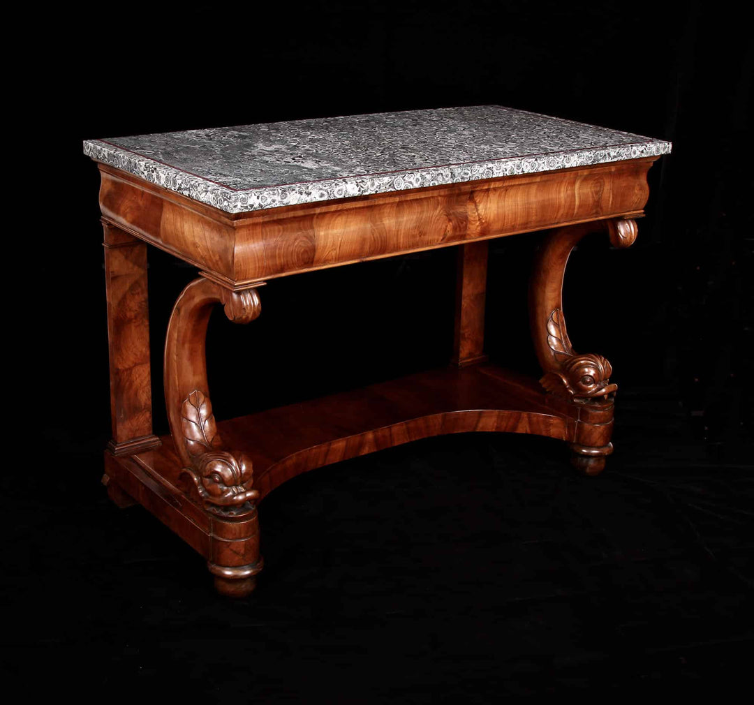 Italian Napoleonite &amp; Figured Walnut Stylised Dolphin Console Tables