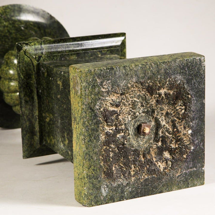 Green Alps jade campagna vase on stepped pedestal base with detailed craftsmanship by Collection TH20