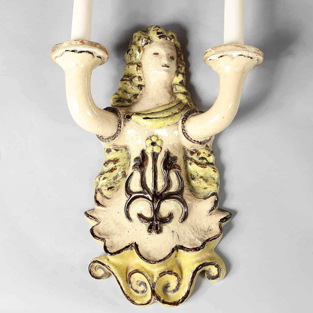 Pair Vallauris ceramic wall light by Collection ES10 featuring a vintage French design from 1950 with two candle holders