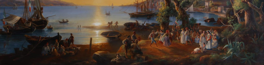 Pietro Della Valle oil painting picnic at sunset capturing tranquil charm Collection CK10 fine art scene
