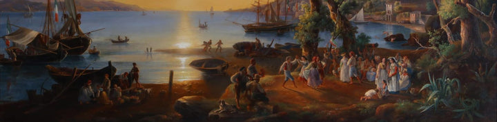 Pietro Della Valle oil painting picnic at sunset capturing tranquil charm Collection CK10 fine art scene