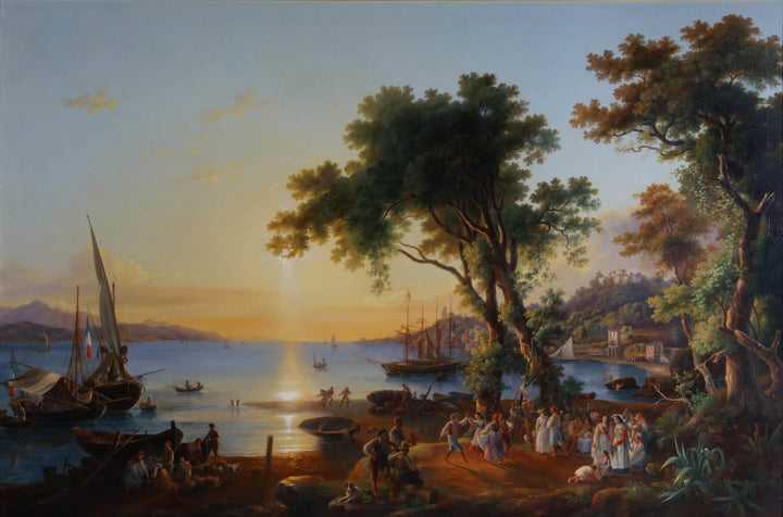 Pietro Della Valle oil painting Picnic at Sunset capturing serene coastal scene Collection CK10