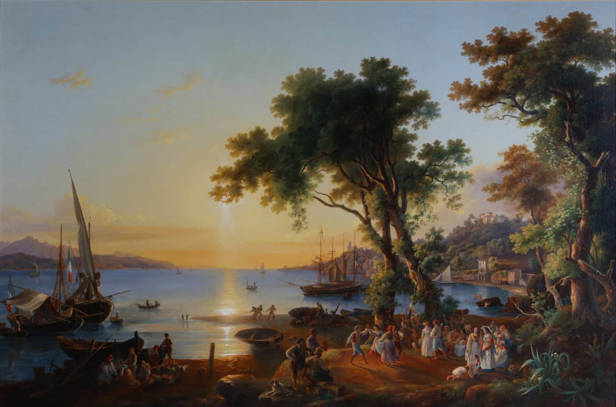 Pietro Della Valle oil painting Picnic at Sunset capturing serene coastal scene Collection CK10