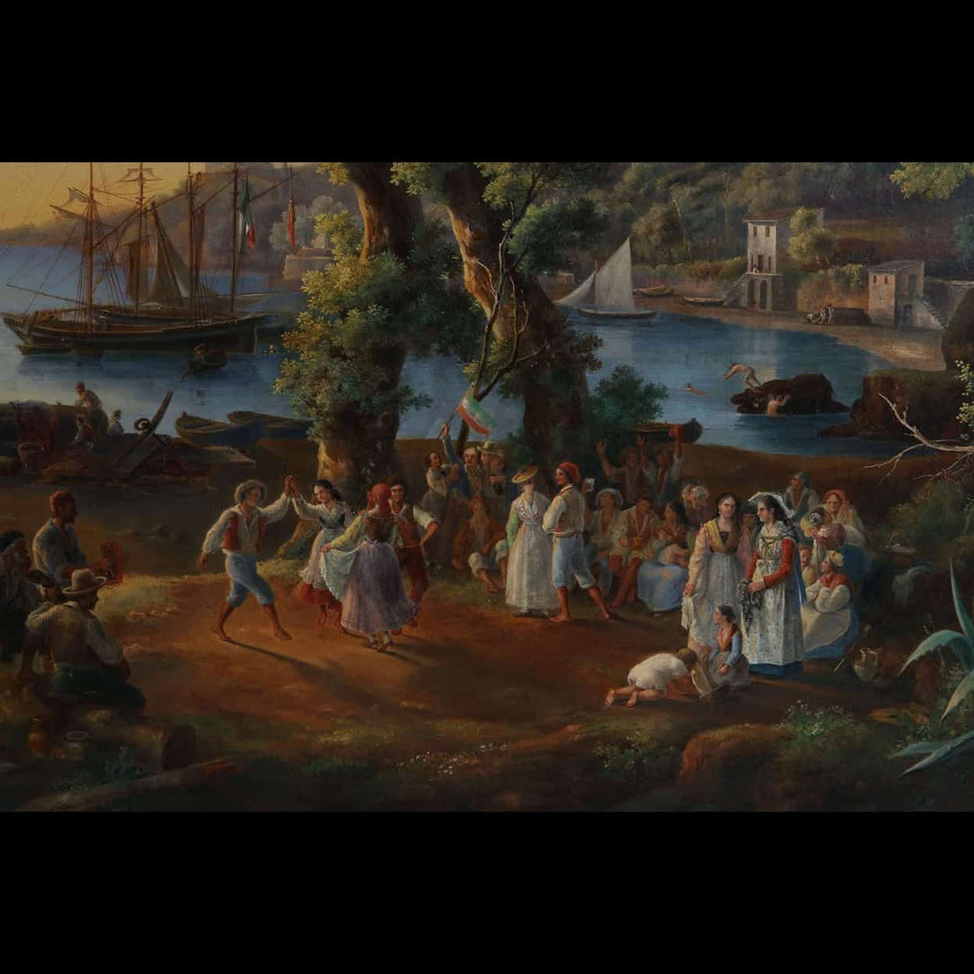 Pietro Della Valle oil painting picnic at sunset by Collection CK10 capturing 19th-century serene riverside scene