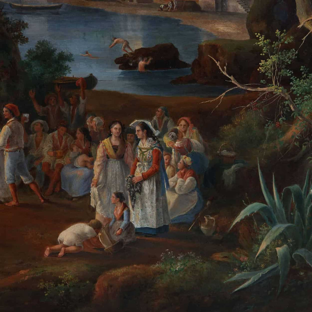 19th-century oil painting by Pietro Della Valle, Picnic at Sunset, capturing tranquil charm by Collection CK10