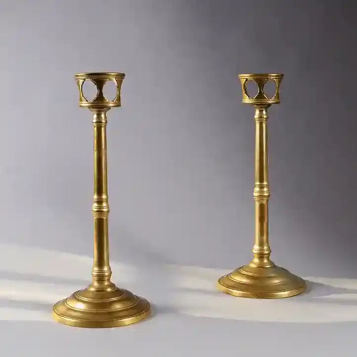 Pair of spun brass candle stands circa 1875 with elegant design 36 cms height from Collection EE10