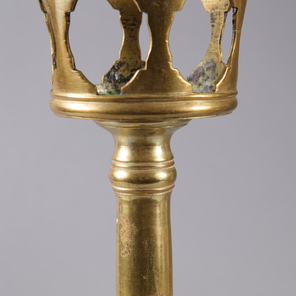 Pair of spun brass candle stands circa 1875 with intricate cut-out design by Collection EE10 measuring 36 cm tall