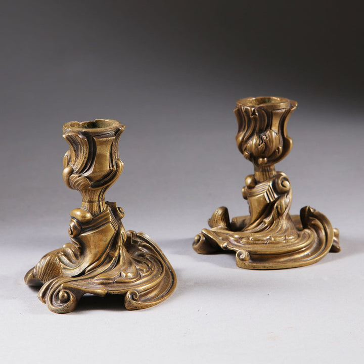 Pair of Brass Rococo Candlesticks