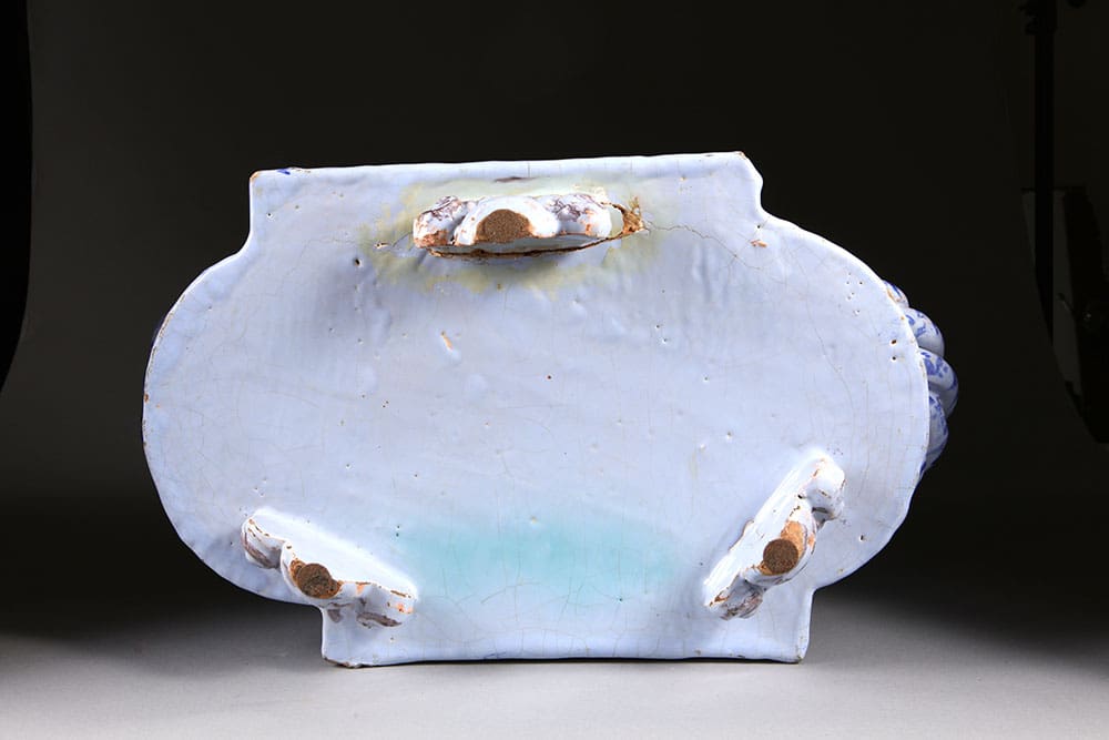 Bottom view of the Nevers Pottery Jardiniere showcasing its handcrafted quality from Collection EE10 in blue and white finish