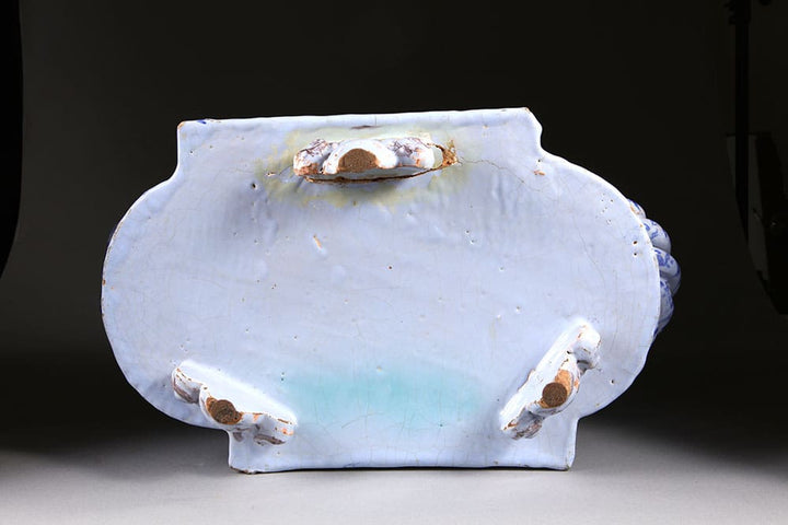Bottom view of the Nevers Pottery Jardiniere showcasing its handcrafted quality from Collection EE10 in blue and white finish