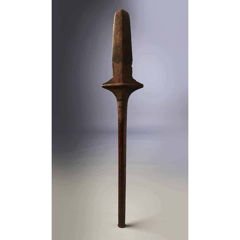 Rare 19th century Fijian paddle club Culacula from 1830 offered by Nwtiques, standing 107 cms tall