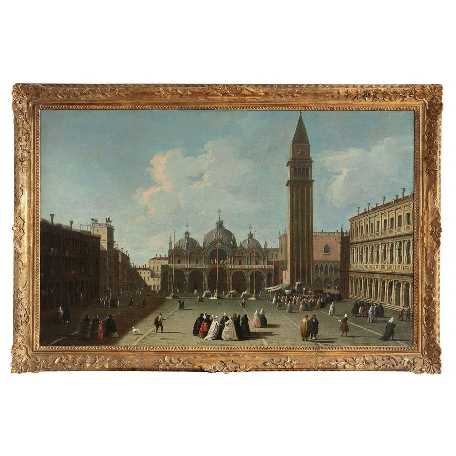 Venetian oil painting of St Marks Square with Basilica and tower by The Sold Archive in ornate frame