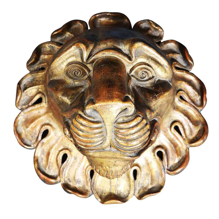 Carved giltwood lion's mask with intricate detailing from Collection CK10, inspired by early 19th-century Regency design