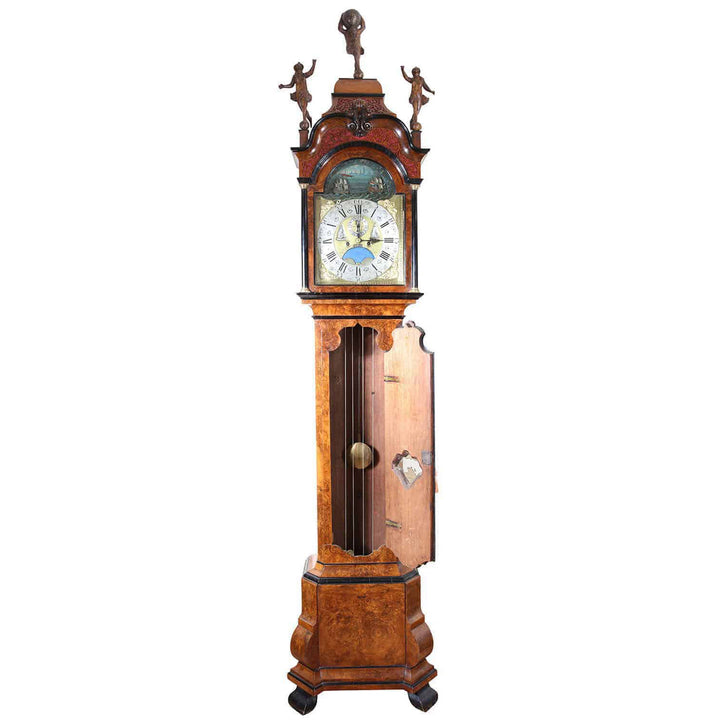 Mid 18th century Dutch longcase clock by Pietre and Jan Morjin, burr-walnut veneer, from Nwtiques
