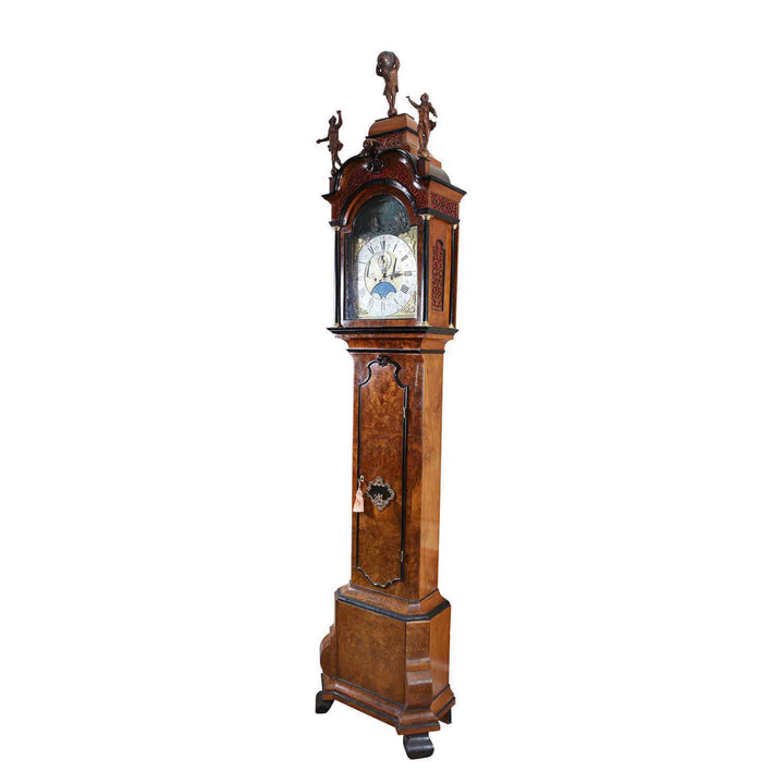 Mid 18th century Pietre & Jan Morjin Dutch longcase clock in burr-walnut, offered by Nwtiques.