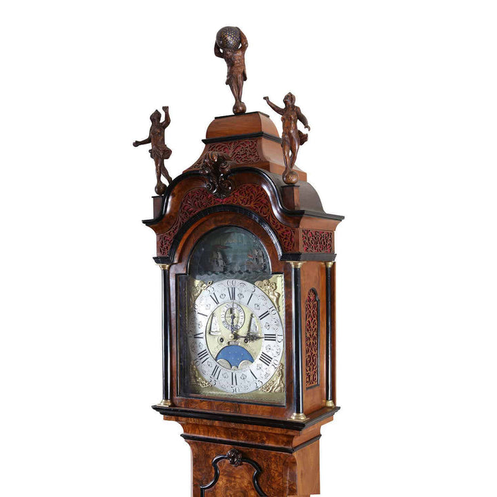 Mid-18th century Pietre and Jan Morjin Dutch longcase clock with ornate carvings, offered by Nwtiques