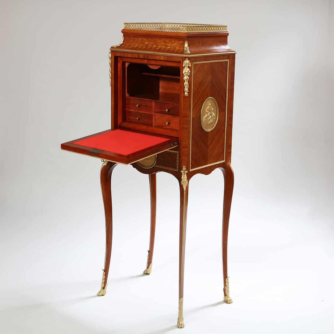 Napoleon III fall front secretaire cabinet with marquetry and gilt bronze mounts by Nwtiques