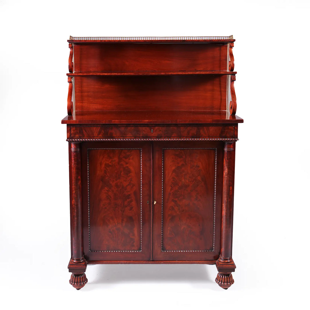 Regency mahogany chiffonier with shelves and ornate feet by Nwtiques circa 1815 England