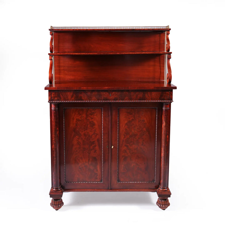 Regency mahogany chiffonier with shelves and ornate feet by Nwtiques circa 1815 England