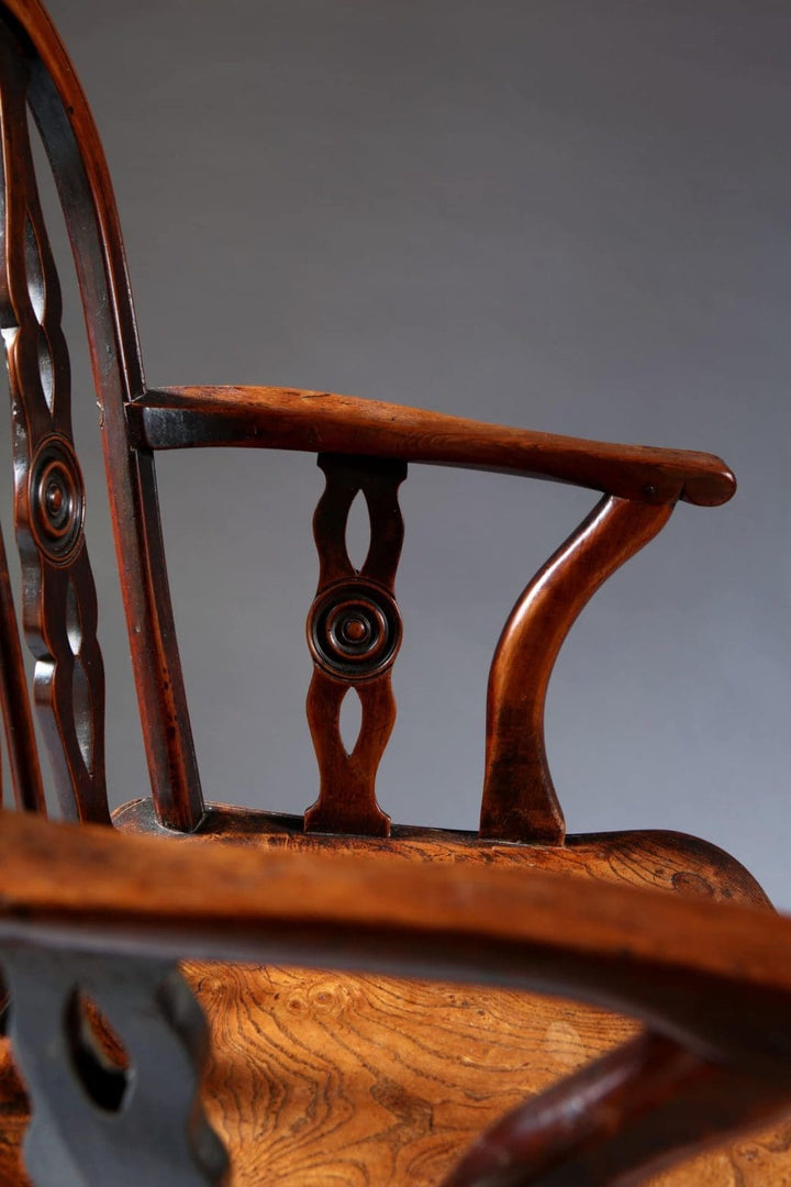 Close-up of a polished wooden armrest on a Thames Valley Windsor chair from Collection TH20 circa 1830