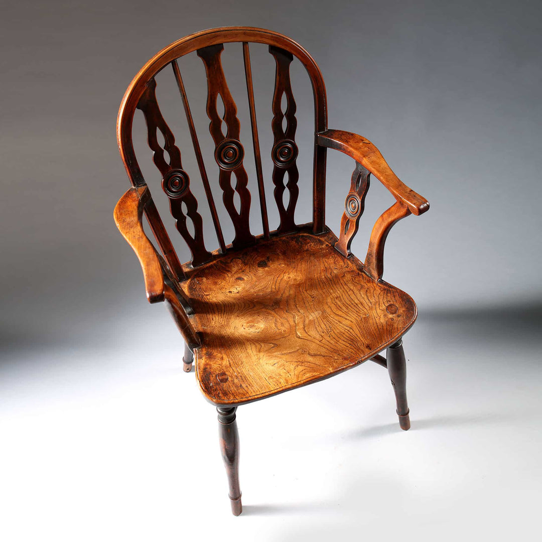 Thames Valley Windsor armchair by Collection TH20, early 1800s English craftsmanship with yew and elm wood finish.