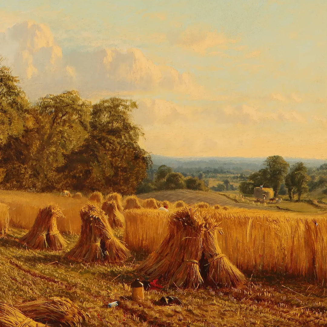Harvest landscape painting by Alfred Augustus Glendening Snr. offered by Nicholas Wells Antiques