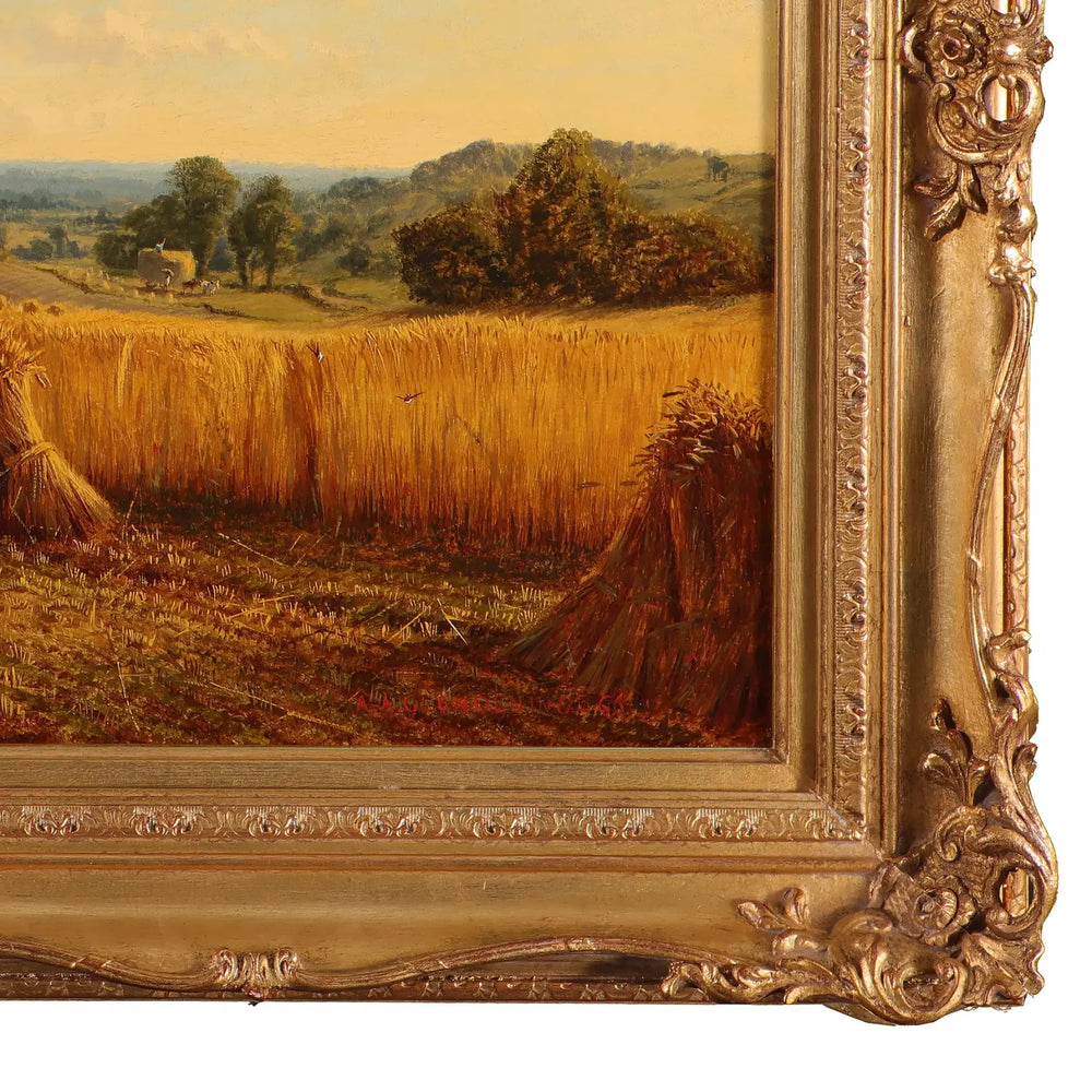 Harvest landscape oil painting by Alfred Augustus Glendening Snr. displayed in ornate gold frame from Nicholas Wells Antiques
