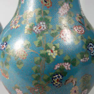 Pair of Chinese Cloisonné Enamel Vases Mounted as Lamps with blossoming flowers on turquoise ground circa 1880