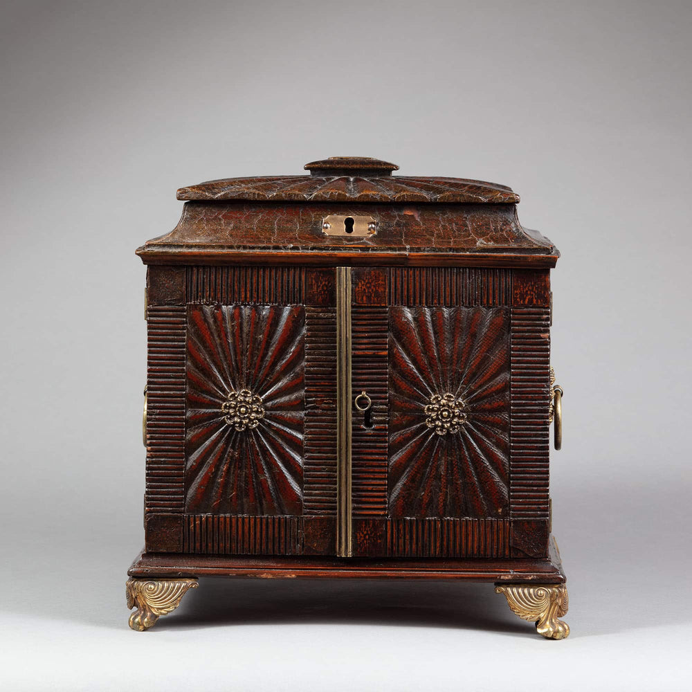 Regency leather fitted tabletop casket with ornate detailing and brass feet by Collection CK10