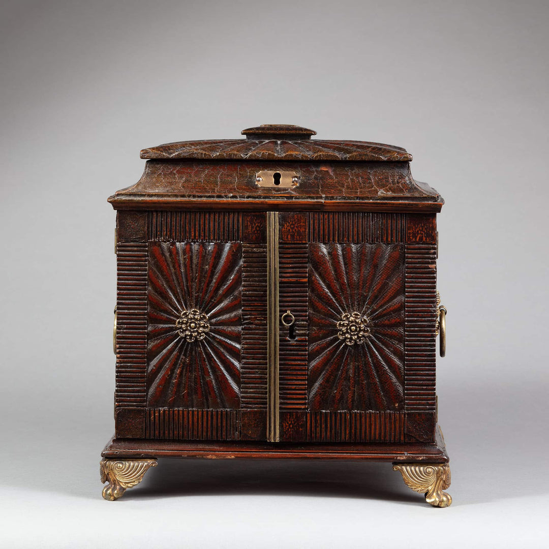 Regency leather fitted tabletop casket with ornate detailing and brass feet by Collection CK10