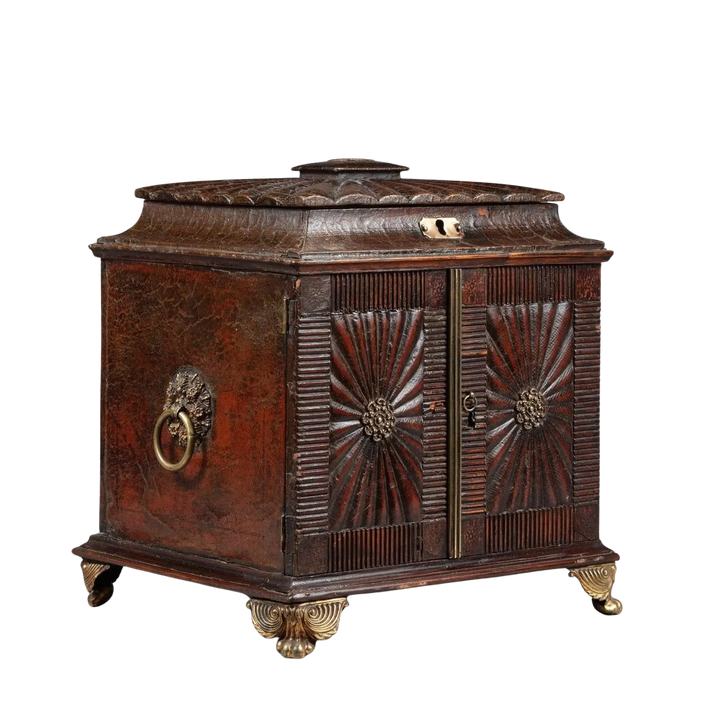 Regency leather fitted table top casket with intricate detailing and brass handles by Collection CK10