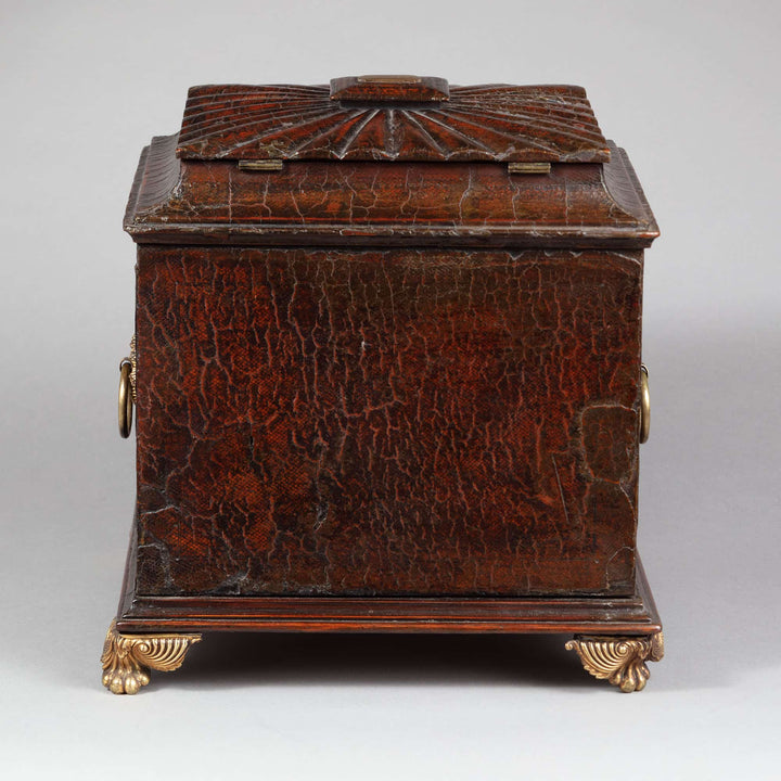 Regency leather fitted table top casket with brass handles and ornate feet by Collection CK10, English craftsmanship