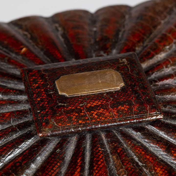 Close-up of Regency leather fitted table top casket with brass plate, showcasing craftsmanship by Collection CK10.