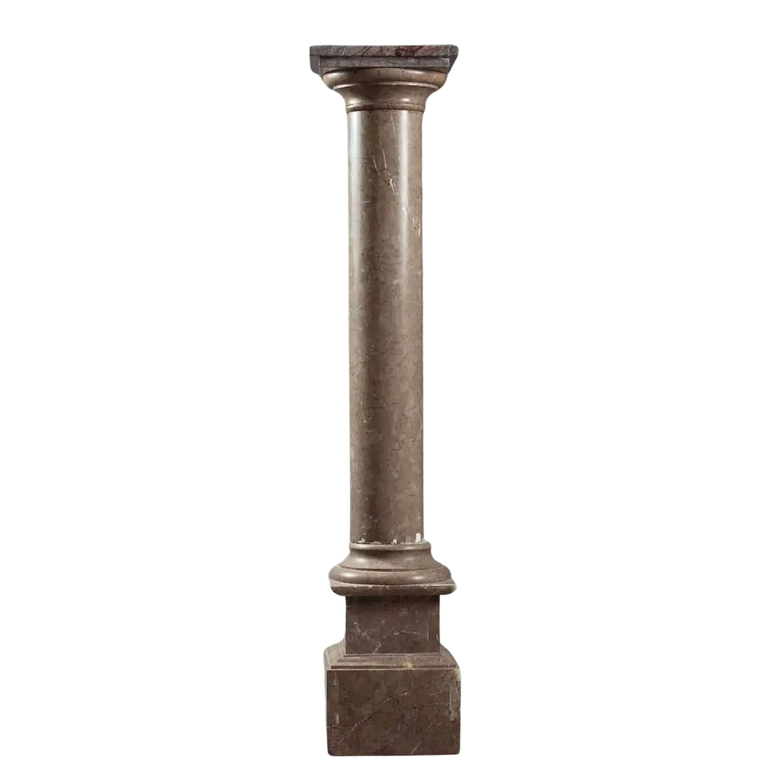 19th Century Marble Pedestal Column with turned Tuscan design, square rotating top, stepped base, circa 1880, France Italy.