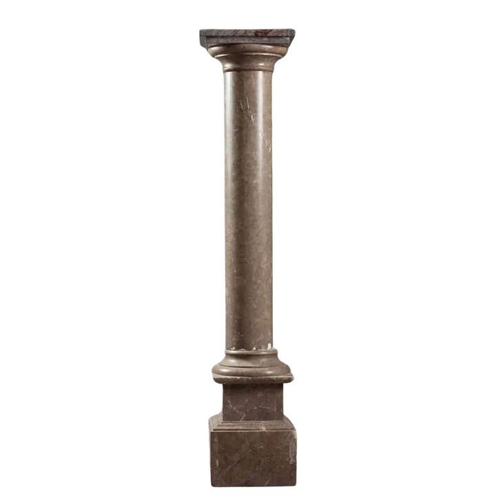 19th Century Marble Pedestal Column with turned Tuscan design, square rotating top, stepped base, circa 1880, France Italy.