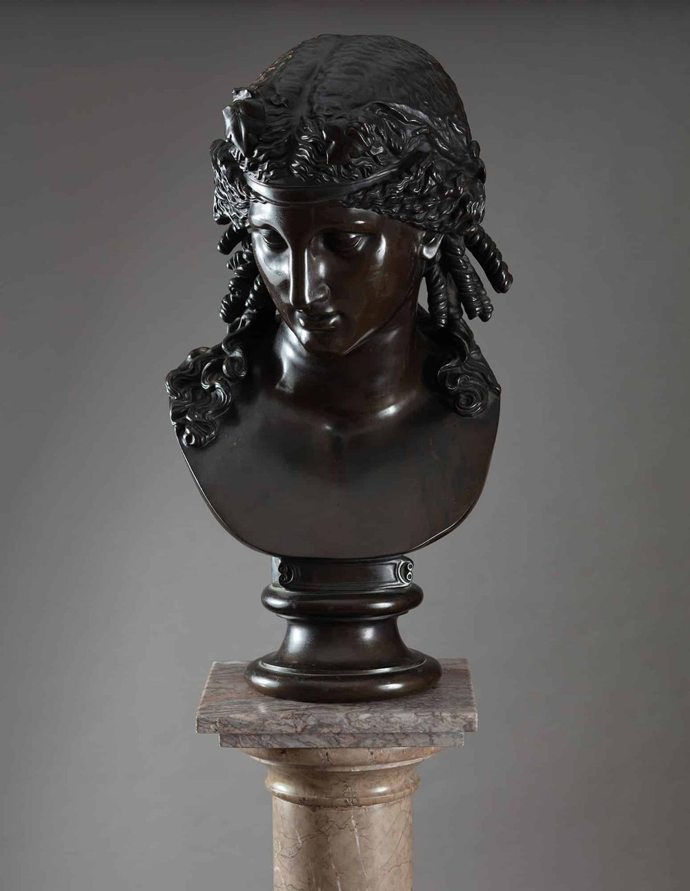 19th Century Marble Pedestal Column with a turned marble Tuscan base and square rotating top circa 1880 France Italy