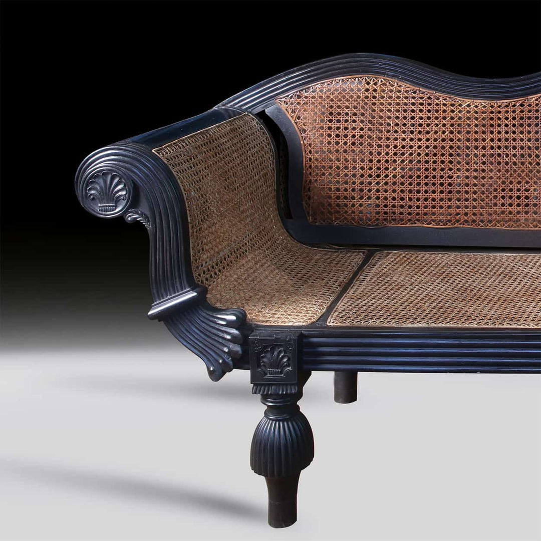 19th century Ceylonese solid ebony carved sofa with woven cane seats by Collection EE20 circa 1840