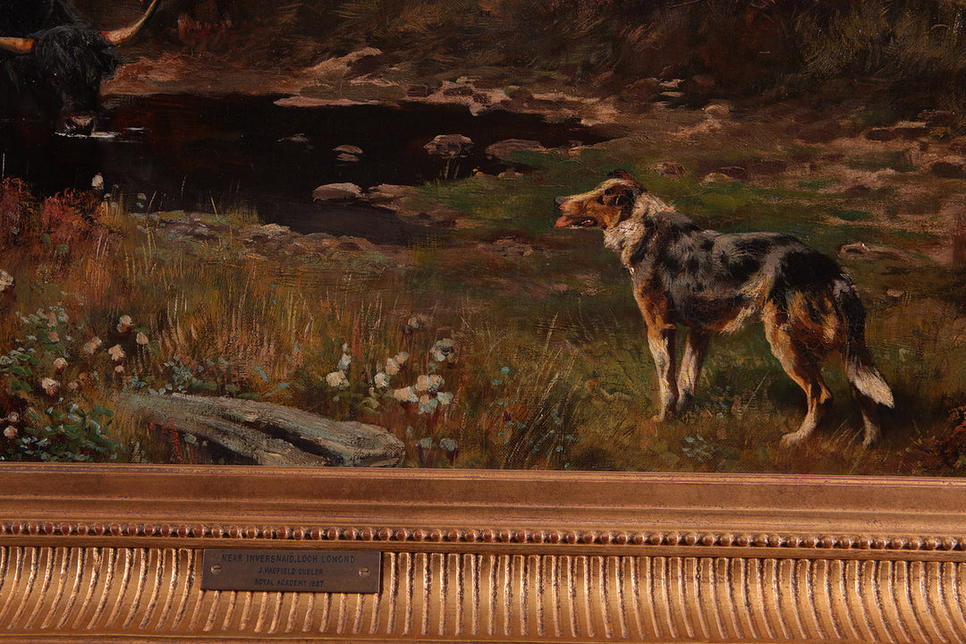 Detail of Henry Hadfield Cubley oil painting Near Inversnaid Loch Lomond featuring dog by Collection PK10
