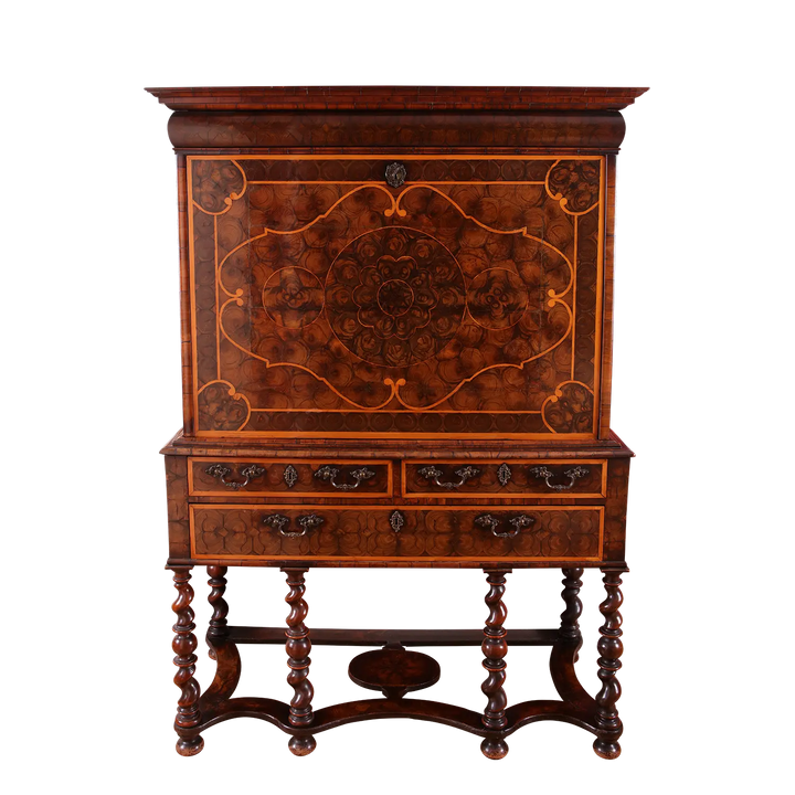 Rare 17th-century William and Mary Laburnum Oyster Secretaire Cabinet on Stand by Collection PK10