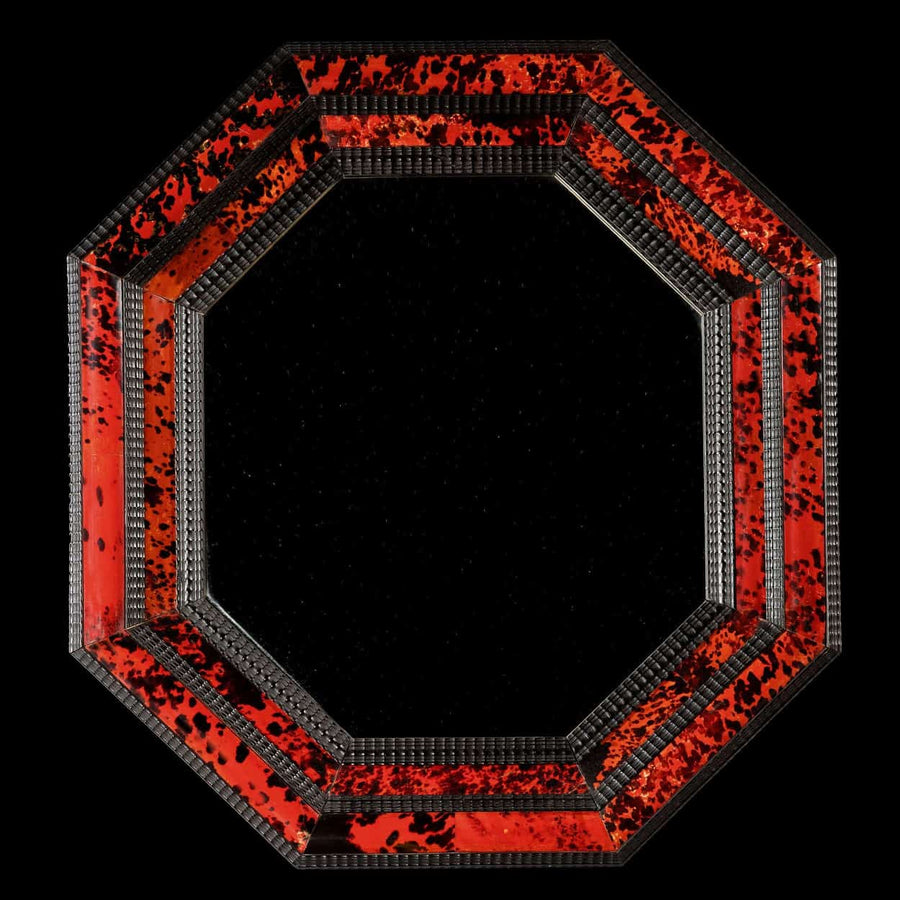 Dutch Red Tortoiseshell octagonal mirror by The Sold Archive with ebonised ripple moulded frame in 17th century style