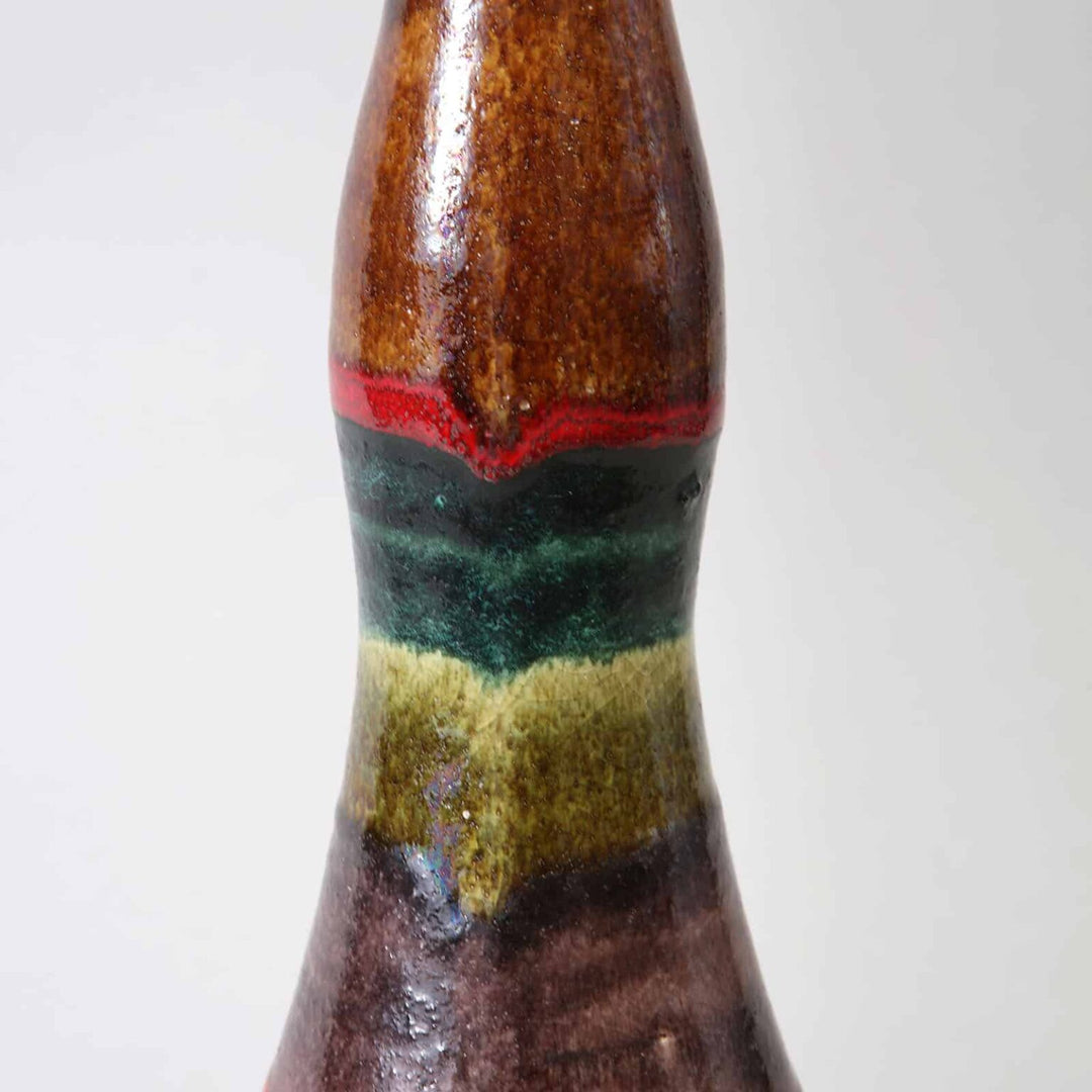 Guido Gambone Italian vase as a Table Lamp with polychrome glazed ceramic and vibrant color bands circa 1950