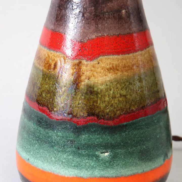 Guido Gambone Italian vase as a Table Lamp with polychrome glazed ceramic and vibrant horizontal stripes circa 1950.