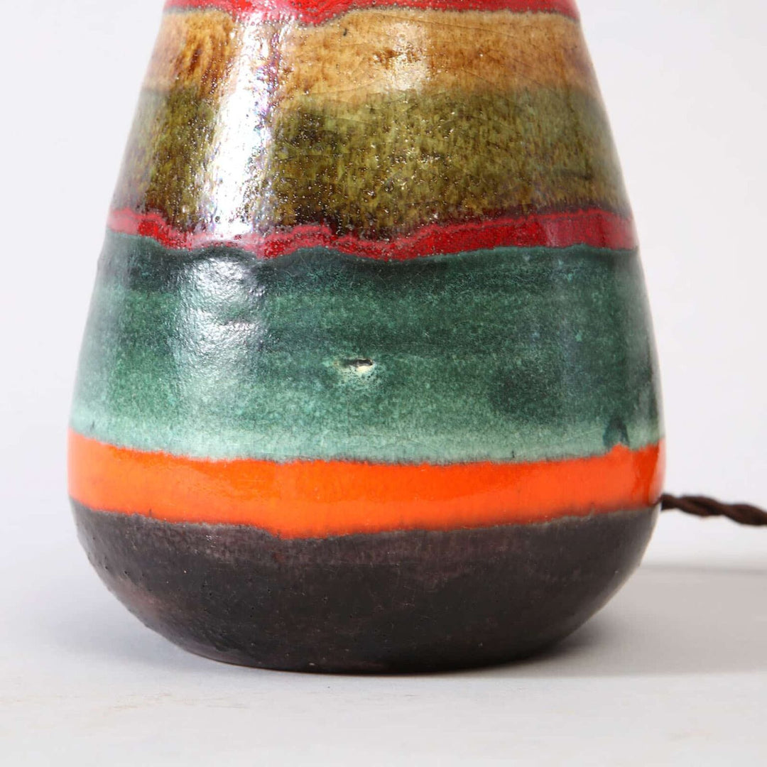 Guido Gambone Italian vase as a Table Lamp with polychrome glazed ceramic and vibrant color bands circa 1950