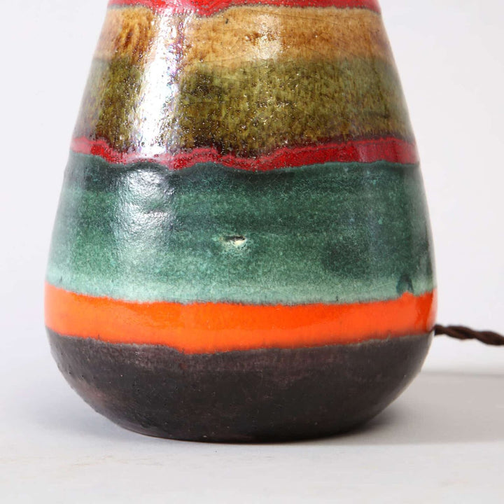 Guido Gambone Italian vase as a Table Lamp with polychrome glazed ceramic and vibrant color bands circa 1950