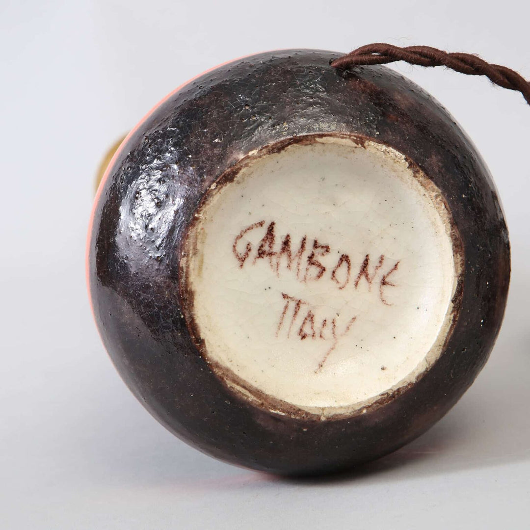 Signature on the base of Guido Gambone Italian vase as a Table Lamp showing maker’s mark and Italy inscription