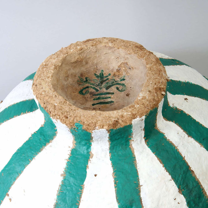 Papier mache green and white painted bowl with decorative motif inside, vintage piece from Collection EE20