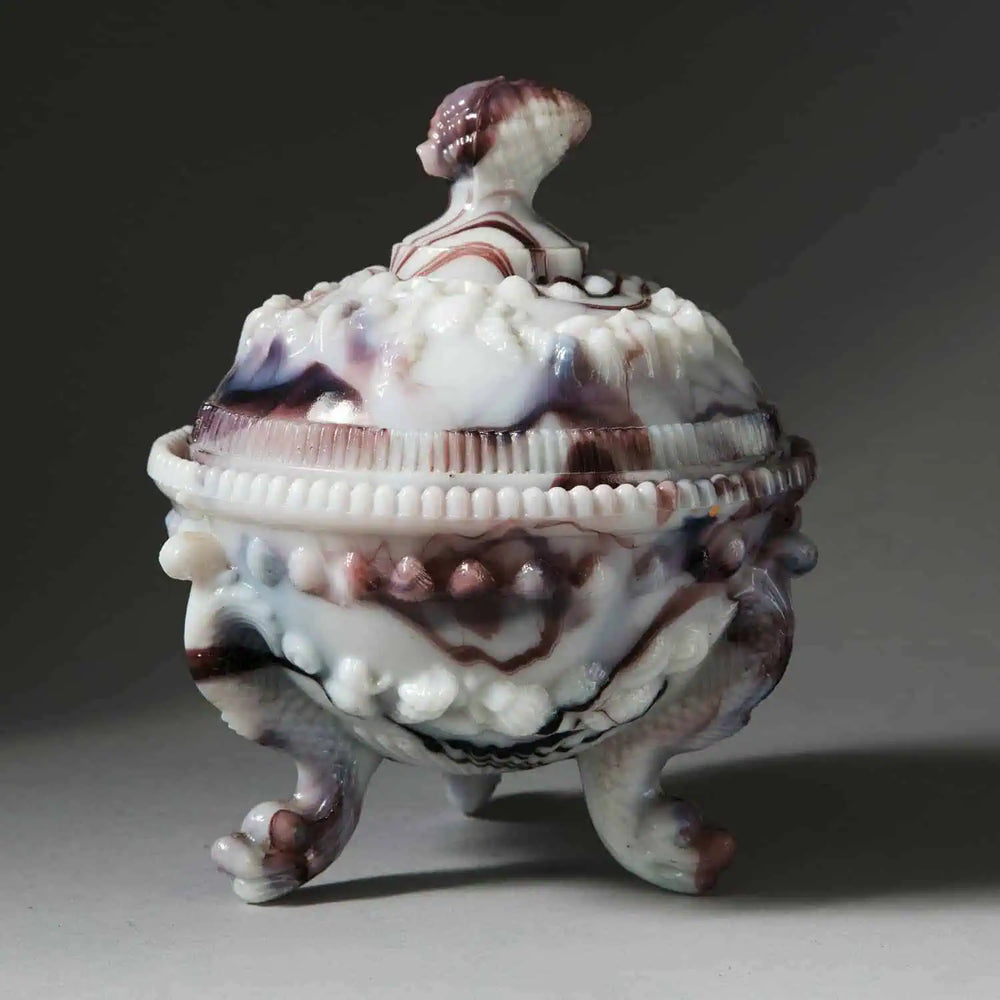 Early 20th century agate glass sweetmeat dish with intricate details, decorative style by Collection TH10