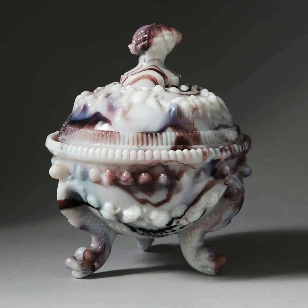 Early 20th century agate glass sweetmeat dish with intricate details, decorative style by Collection TH10