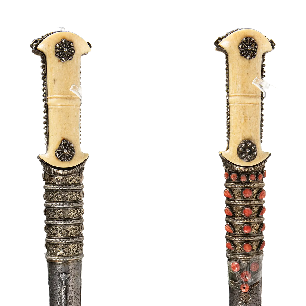 19th century Ottoman Empire coral encrusted dagger with silver sheath by Nicholas Wells Antiques